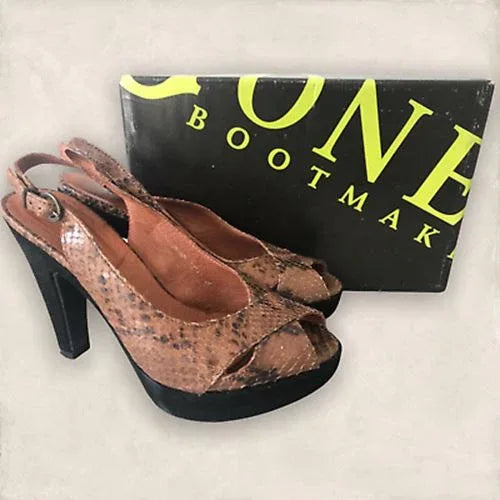 Jones Bootmaker Snake Print Leather Open Toe Slingback Shoes EU 38 UK 5 - Timelessfashions
