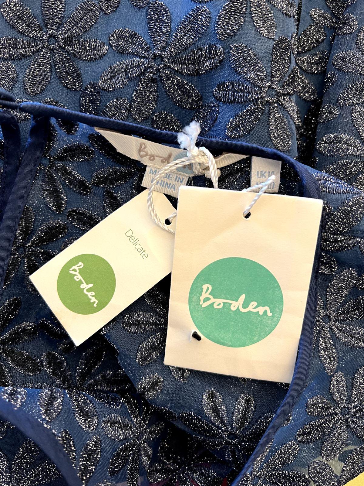 Boden Dark Blue Metallic Floral Organza Top UK 14 US 10 EU 42 - Timelessfashions
