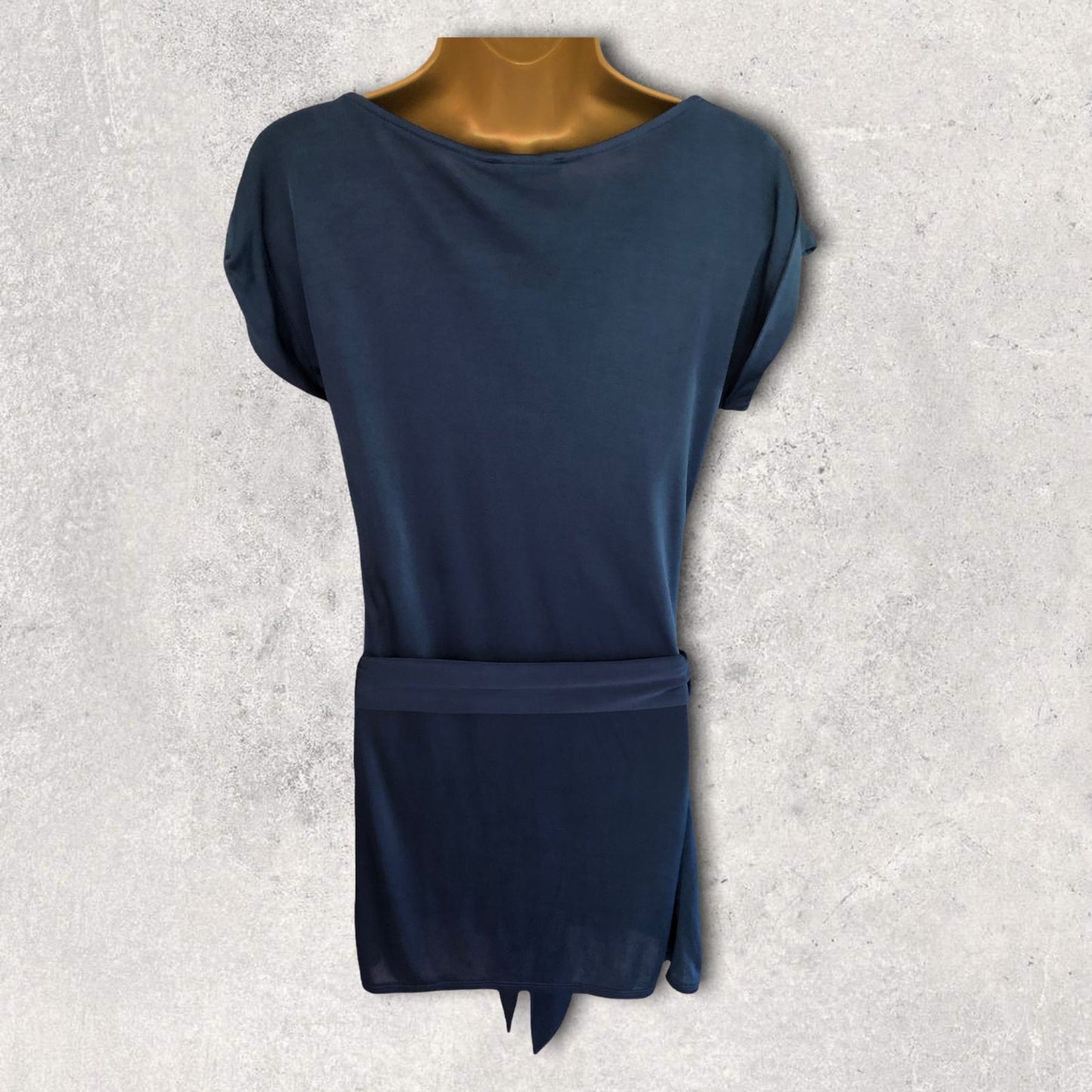 Linea Long Blue Belted Silky Top Size M UK 12 US 8 EU 40 Timeless Fashions