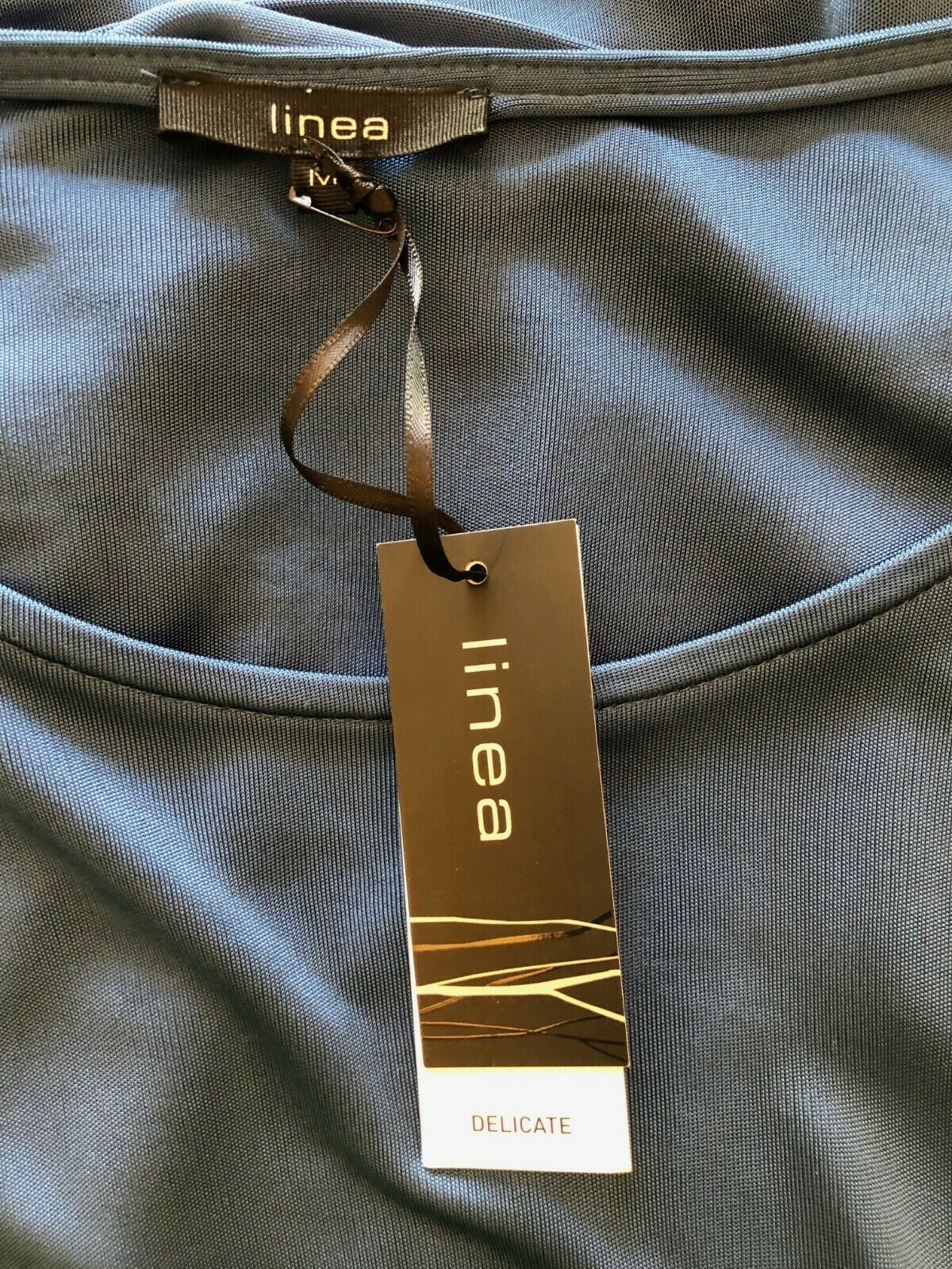 Linea Long Blue Belted Silky Top Size M UK 12 US 8 EU 40 Timeless Fashions