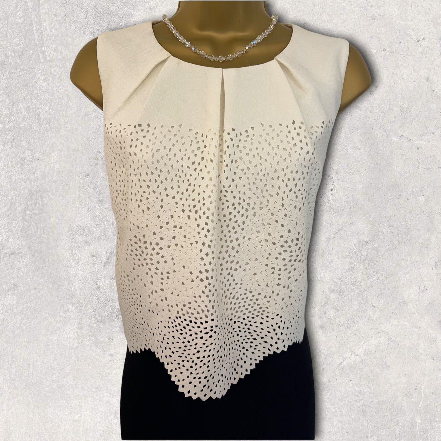Hobbs Black & Cream Laser Cut Sleeveless Overlay Dress UK 12 US 8 EU 40 Timeless Fashions