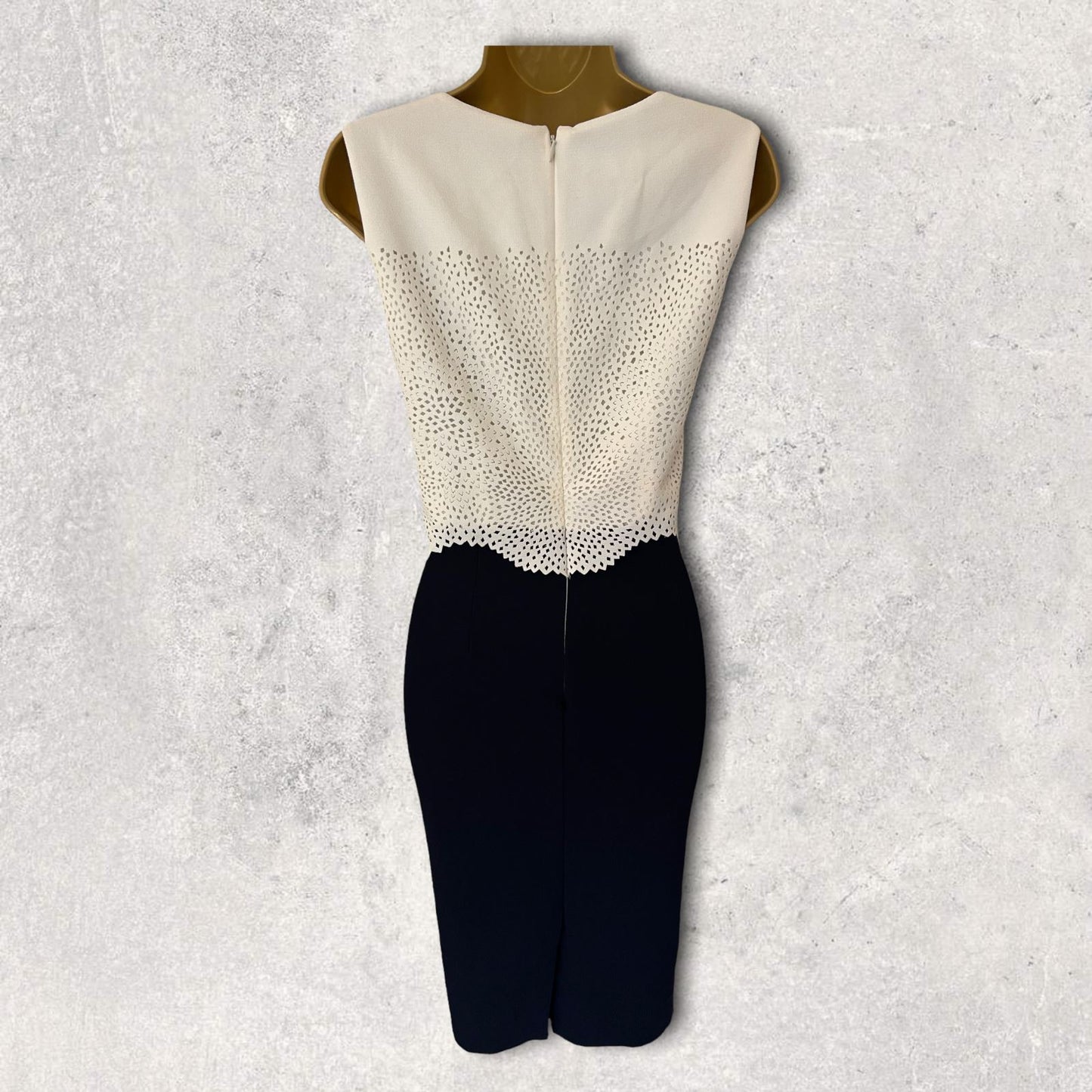 Hobbs Black & Cream Laser Cut Sleeveless Overlay Dress UK 12 US 8 EU 40 Timeless Fashions