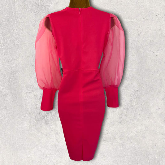 Coast Pink Organza Puff Sleeve Wrap Style Dress UK 10 US 6 EU 38 Timeless Fashions