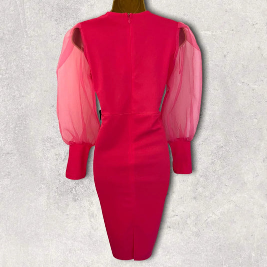 Coast Pink Organza Puff Sleeve Wrap Style Dress UK 10 US 6 EU 38 - Timelessfashions