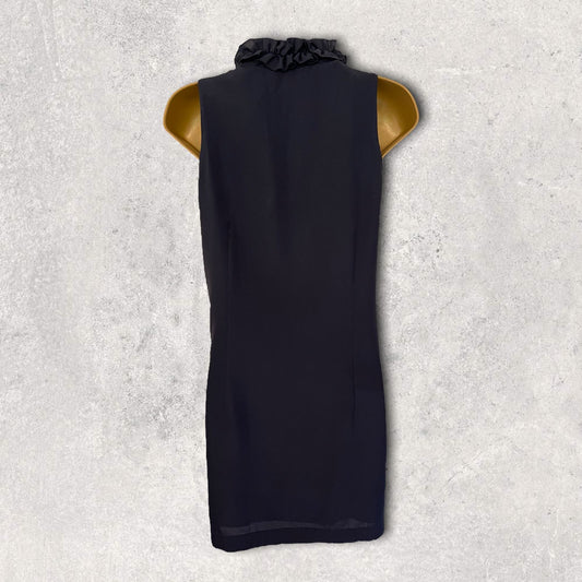John Rocha Navy Ruffle Neck Sleeveless Shift Dress Petite UK 12 US 8 EU 40 Timeless Fashions