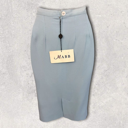 Mabb Vintage Baby Blue Crepe Summer Pencil Skirt UK 10 US 6 EU 38 Timeless Fashions