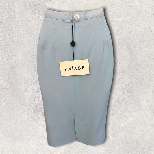 Mabb Vintage Baby Blue Crepe Summer Pencil Skirt UK 10 US 6 EU 38 - Timelessfashions