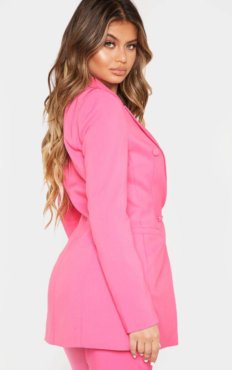 Pretty LittleThing Bubblegum Pink Double Breasted Woven Blazer UK 10 US 6 EU 38 BNWT Timeless Fashions