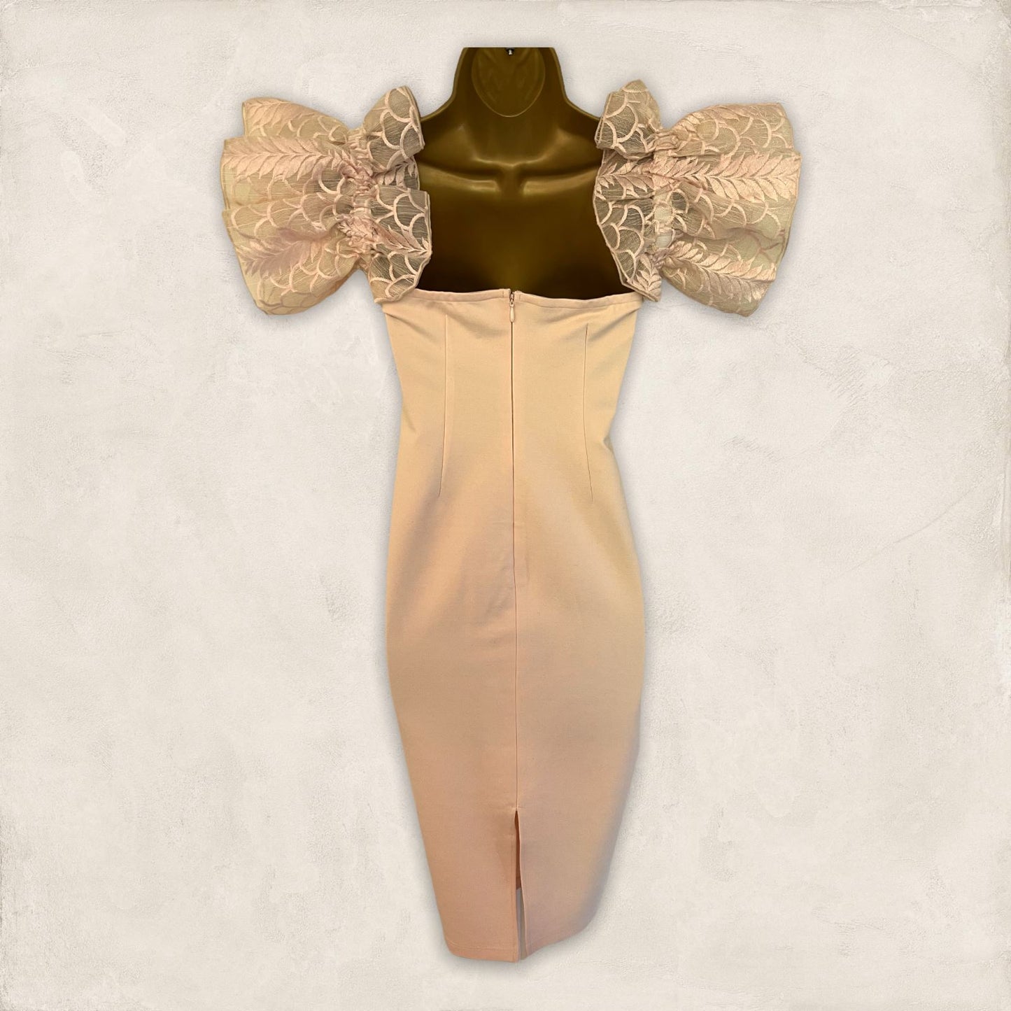 Coast Blush Peach Off The Shoulder Sleeve Bodycon Stretch Dress UK 14 US 10 EU 42 Timeless Fashions