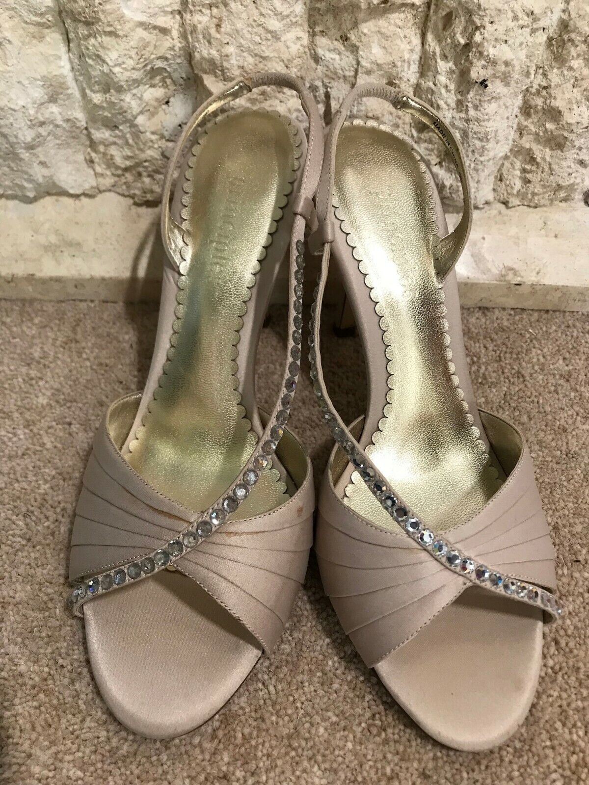Principles Ladies Beige Silk Slingback Diamante Court Shoes UK 7 US 9 EU 40 Timeless Fashions