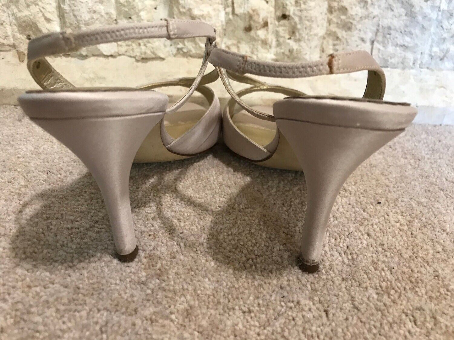 Principles Ladies Beige Silk Slingback Diamante Court Shoes UK 7 US 9 EU 40 Timeless Fashions