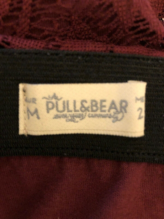 Pull & Bear Burgundy Ladies Lace Stretch Mini Skirt Size M UK 8 US 4 EU 36 Timeless Fashions