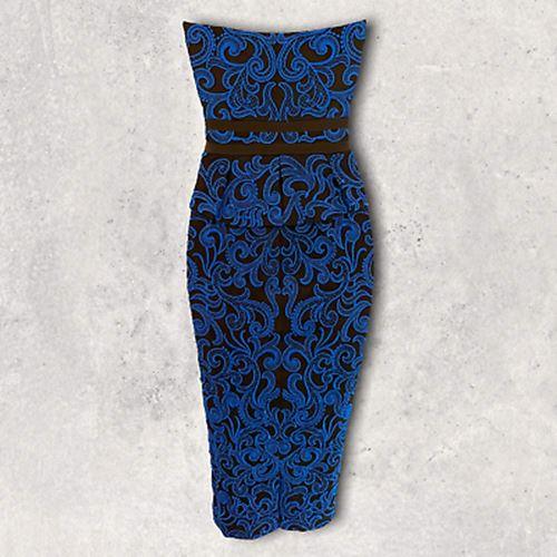 Karen Millen Royal Blue & Black Bodycon Peplum Midi Dress UK 8 US 4 EU 36 - Timelessfashions