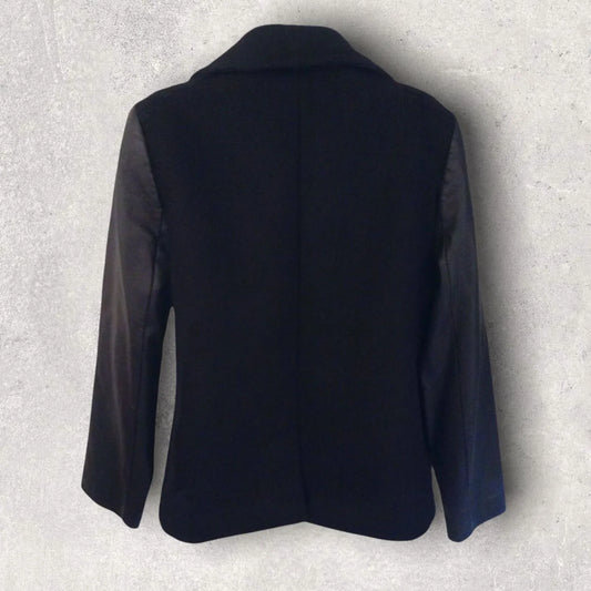 Gerard Darel Ladies Black Wool & Lambskin Leather Jacket UK 14 US 10 EU 42 - Timelessfashions