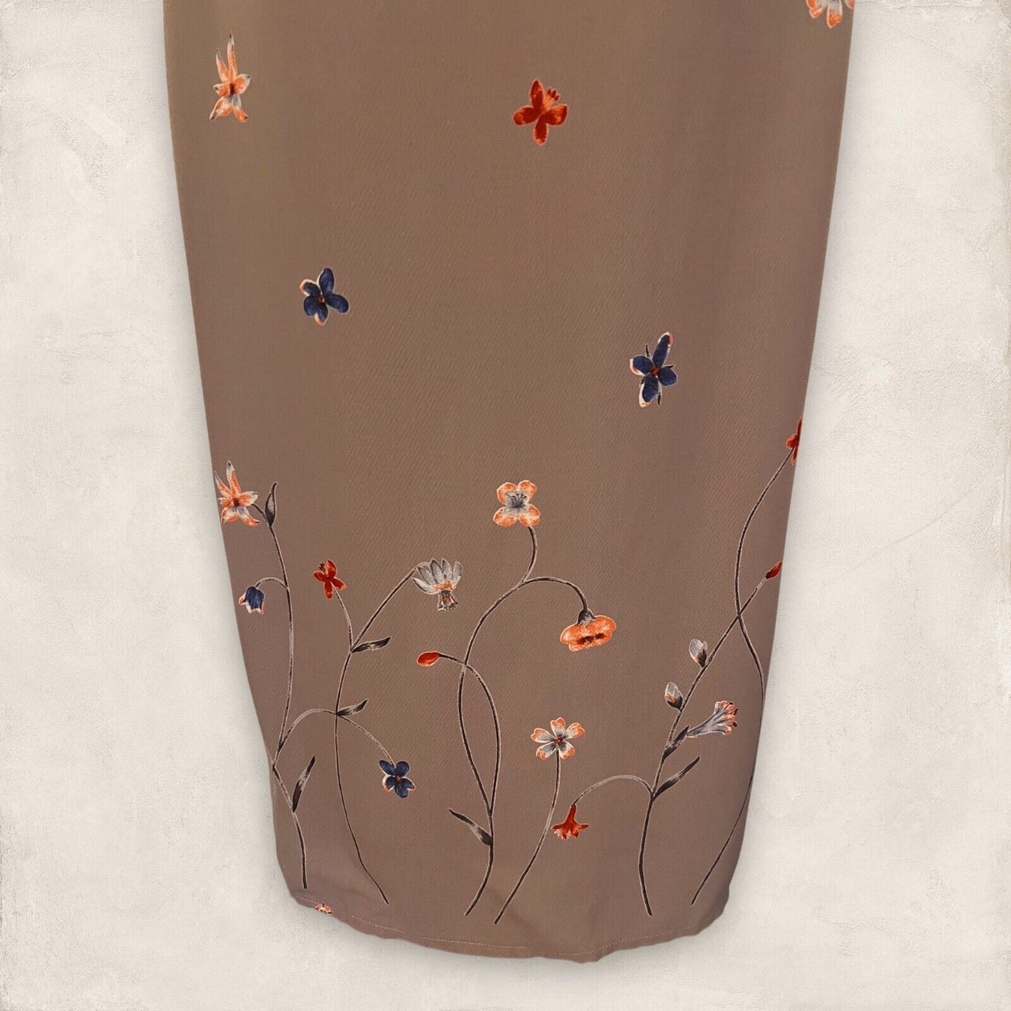 Antonio D'errico Warm Taupe Crepe Long Floral Dress UK 10 US 6 EU 38 IT 42 Timeless Fashions