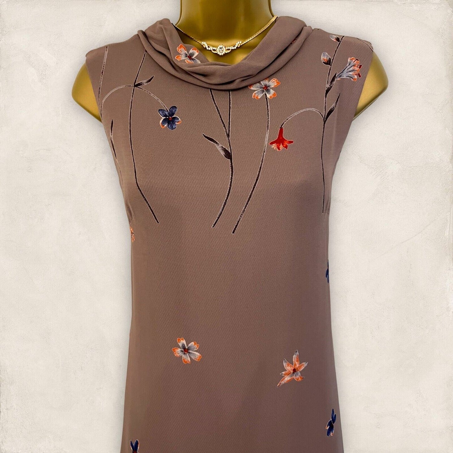 Antonio D'errico Warm Taupe Crepe Long Floral Dress UK 10 US 6 EU 38 IT 42 Timeless Fashions
