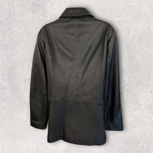 Marks and Spencer Black Vintage Soft Leather Box Jacket UK 14 US 10 EU 42 Timeless Fashions