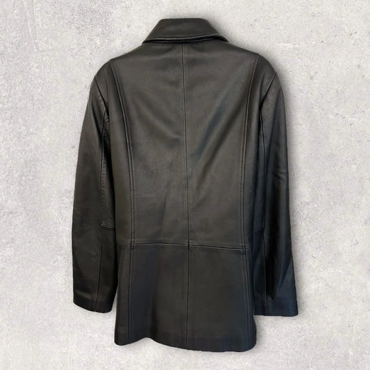 Marks and Spencer Black Vintage Soft Leather Box Jacket UK 14 US 10 EU 42 - Timelessfashions