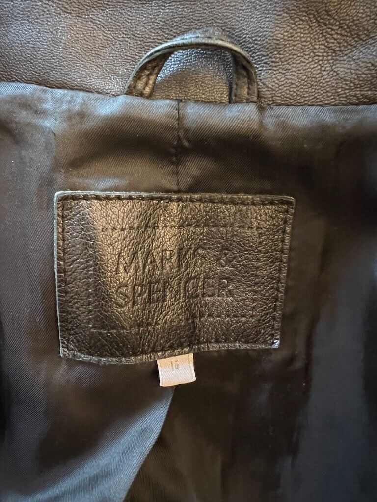 Marks and Spencer Black Vintage Soft Leather Box Jacket UK 14 US 10 EU 42 Timeless Fashions