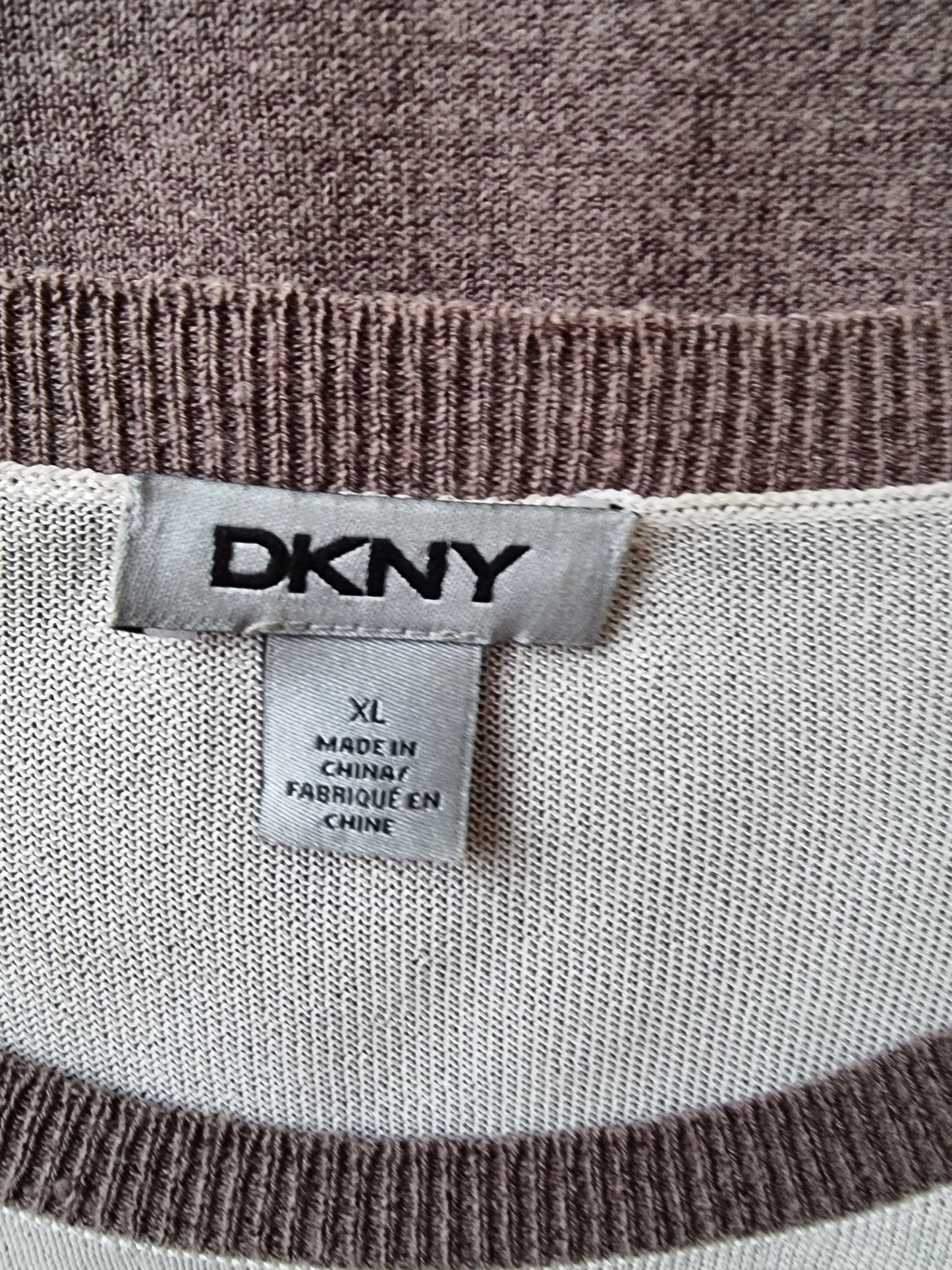 DKNY Womens Mocha and White Striped Jumper UK 12/14 US 8/10 EU 40/42 Timeless Fashions