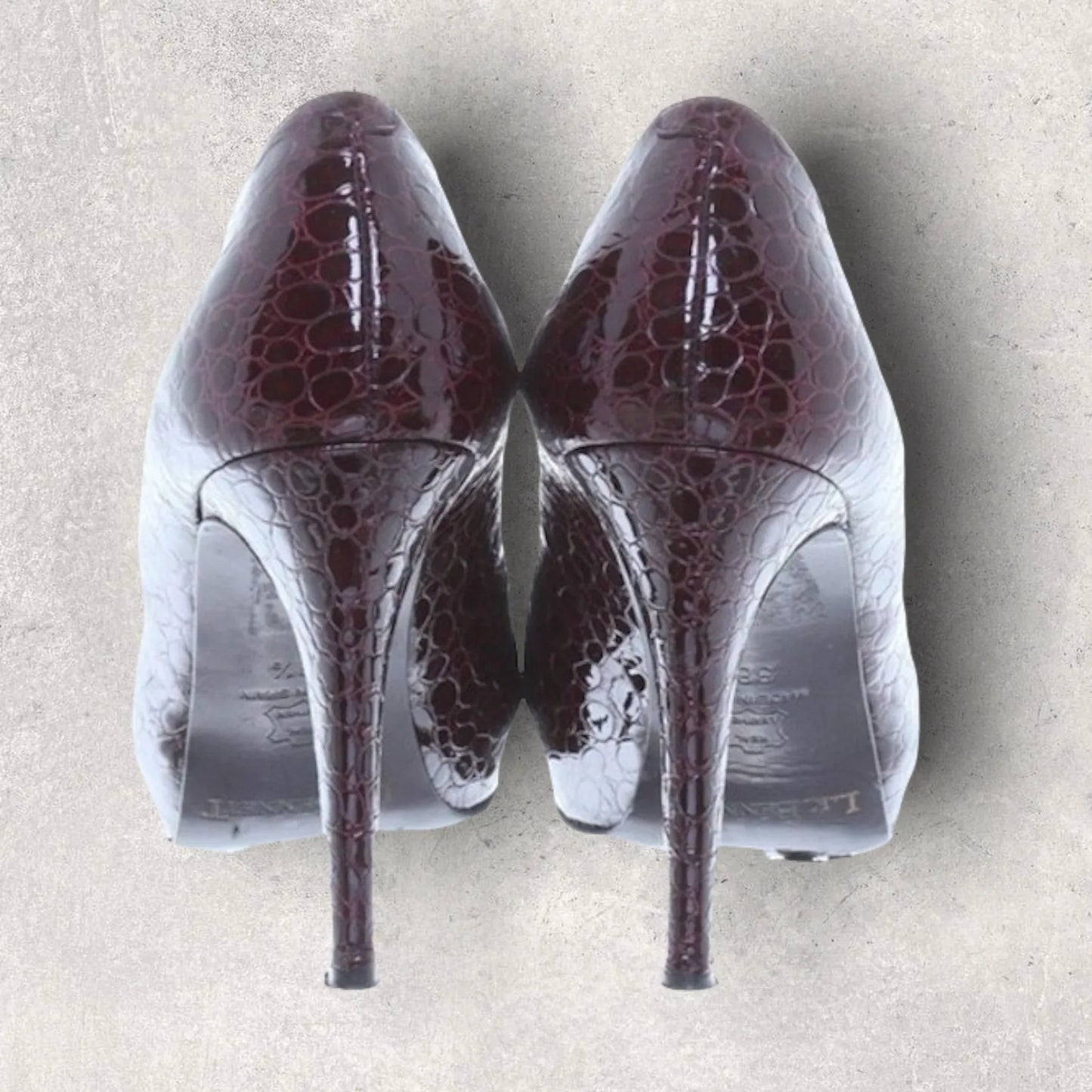 L.K. Bennett Snakeskin Burgundy Leather Peep Toe Court Shoes UK 7 US 9.5 EU 41 - Timelessfashions