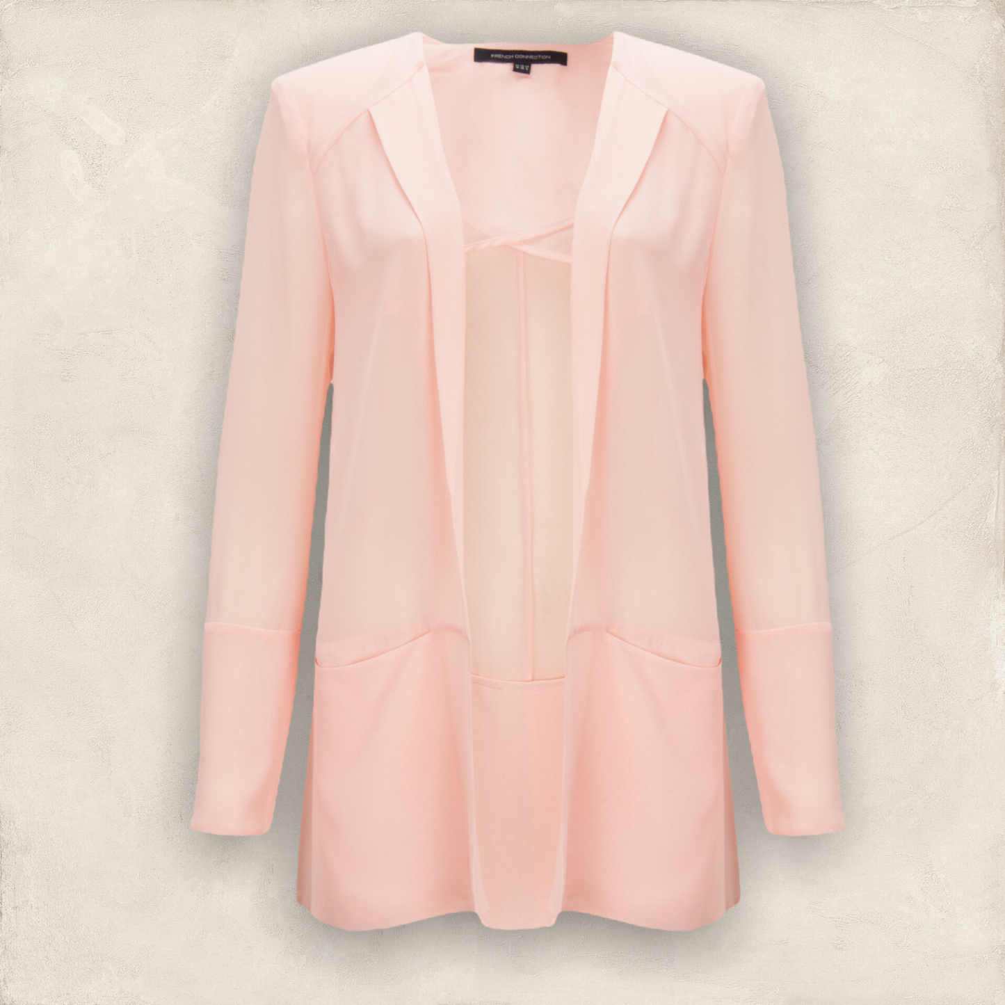 French Connection Shimmer Spell Semi-Sheer Jacket, Pink UK 12 US 8 EU 40 Timeless Fashions