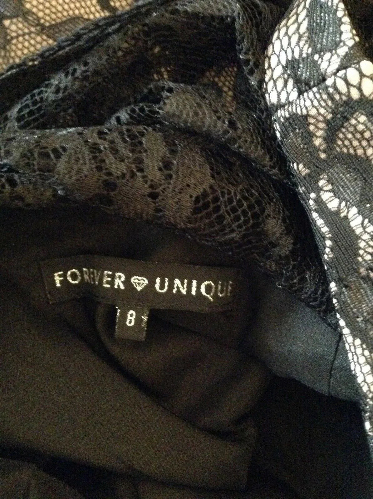 Forever Unique Black Lace Mini Dress UK 8 US 4 EU 36 - Timelessfashions