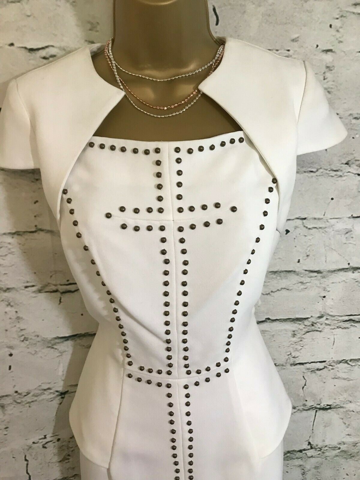 Bourne Ivory Studded Peplum Dress UK 10 US 6 EU 38 Timeless Fashions