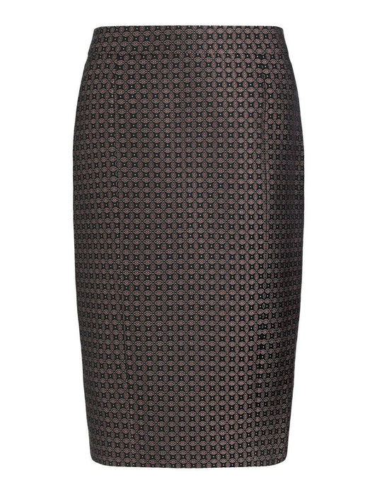 JOSEPH Cravat Jacquard Black Burgundy Pencil Skirt UK 8 - Timelessfashions