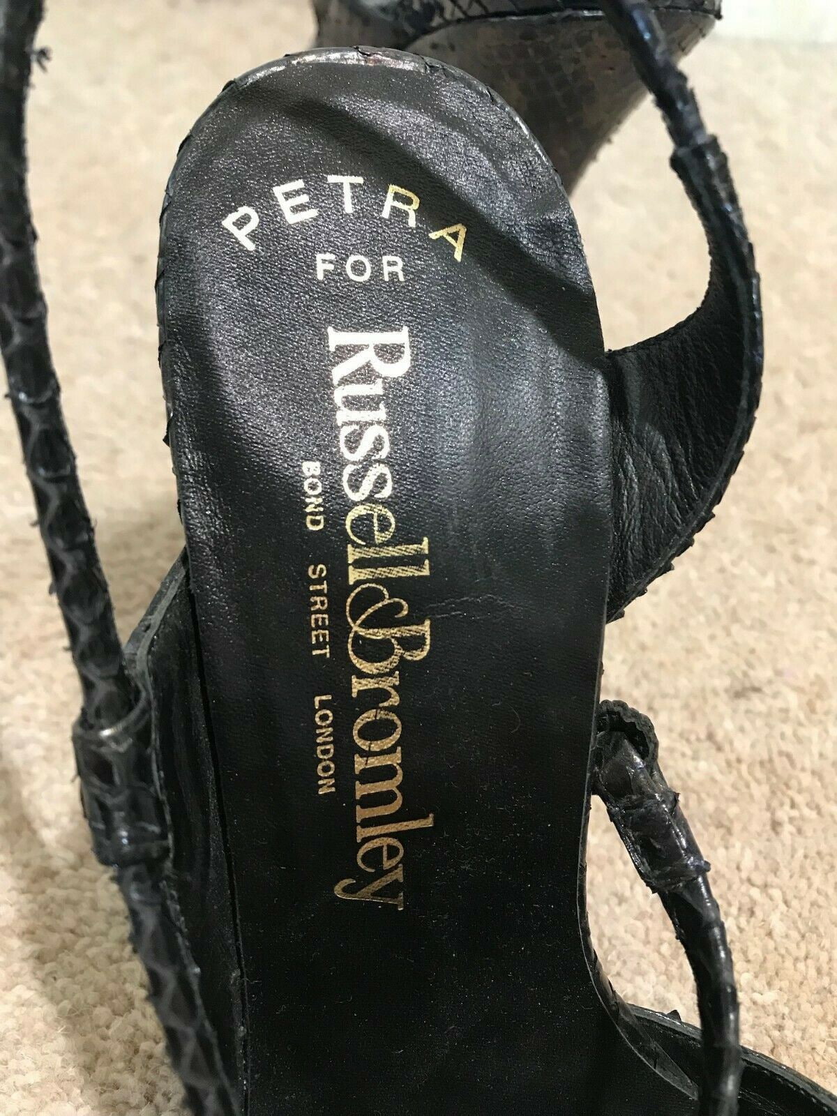 Russell & Bromley Women's Petrol Black Leather Slingback Shoes UK 4 New in original box Timeless Fashions