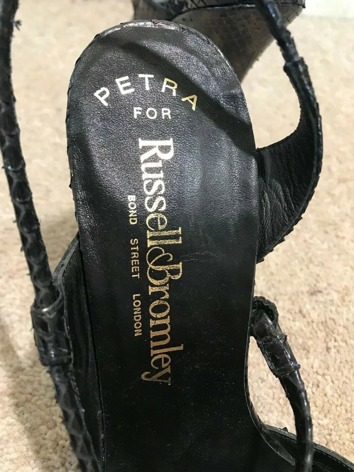 Russell & Bromley Women's Petrol Black Leather Slingback Shoes UK 4 New in original box - Timelessfashions