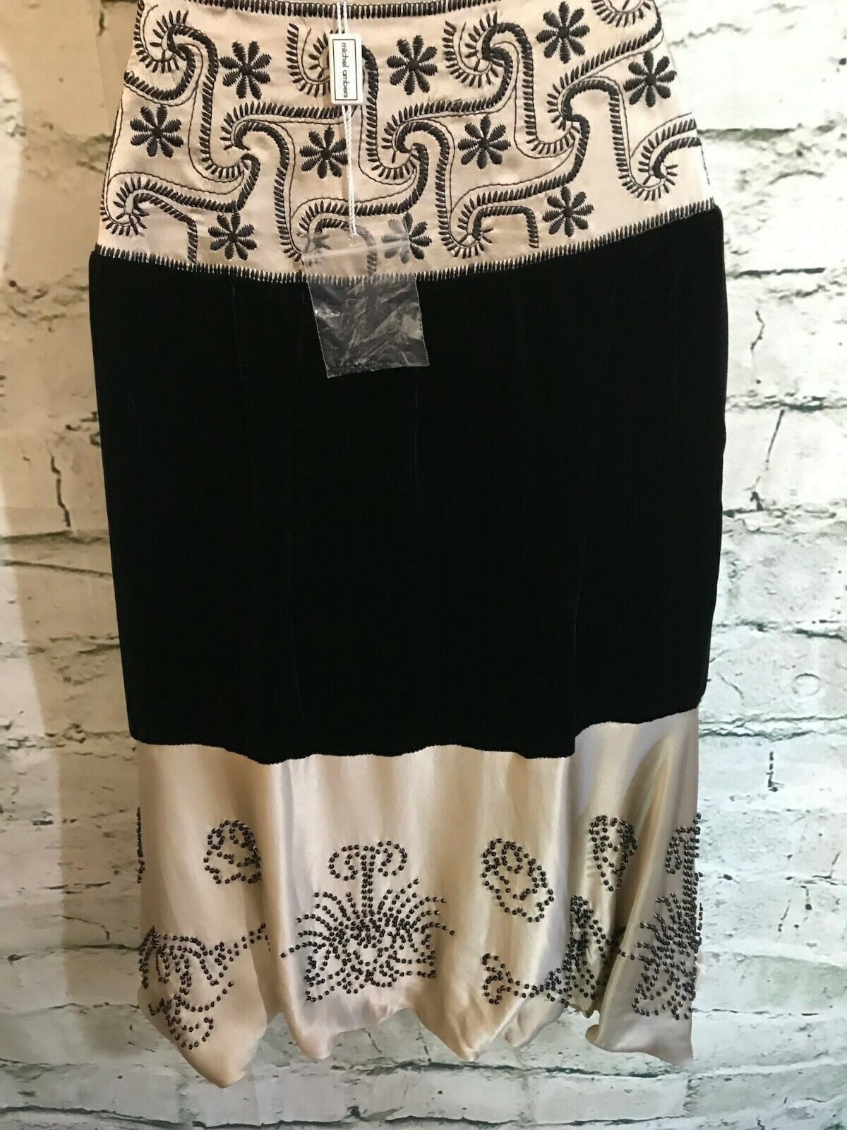 Michel Ambers Black Velvet & Champagne Silk Puffball Skirt UK 8 US 4 EU 36 Timeless Fashions