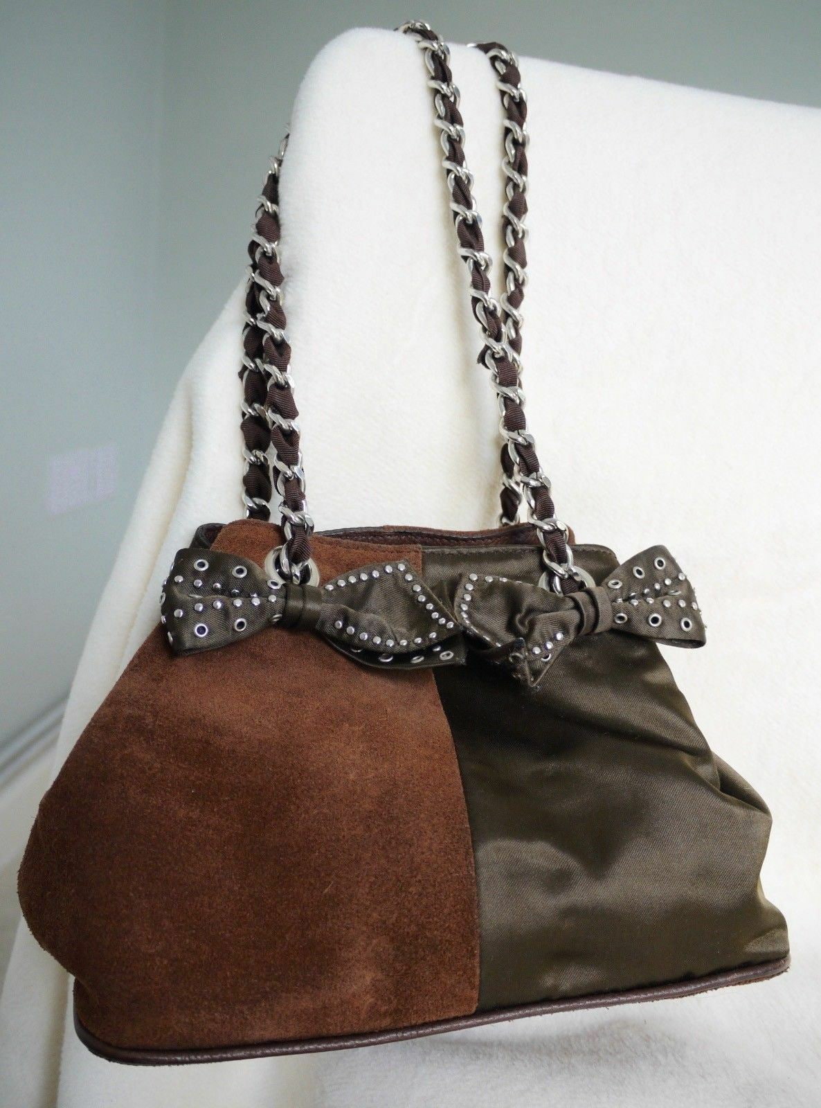Beverly Feldman for Russell & Bromley Vintage Brown Suede & Satin Handbag Timeless Fashions