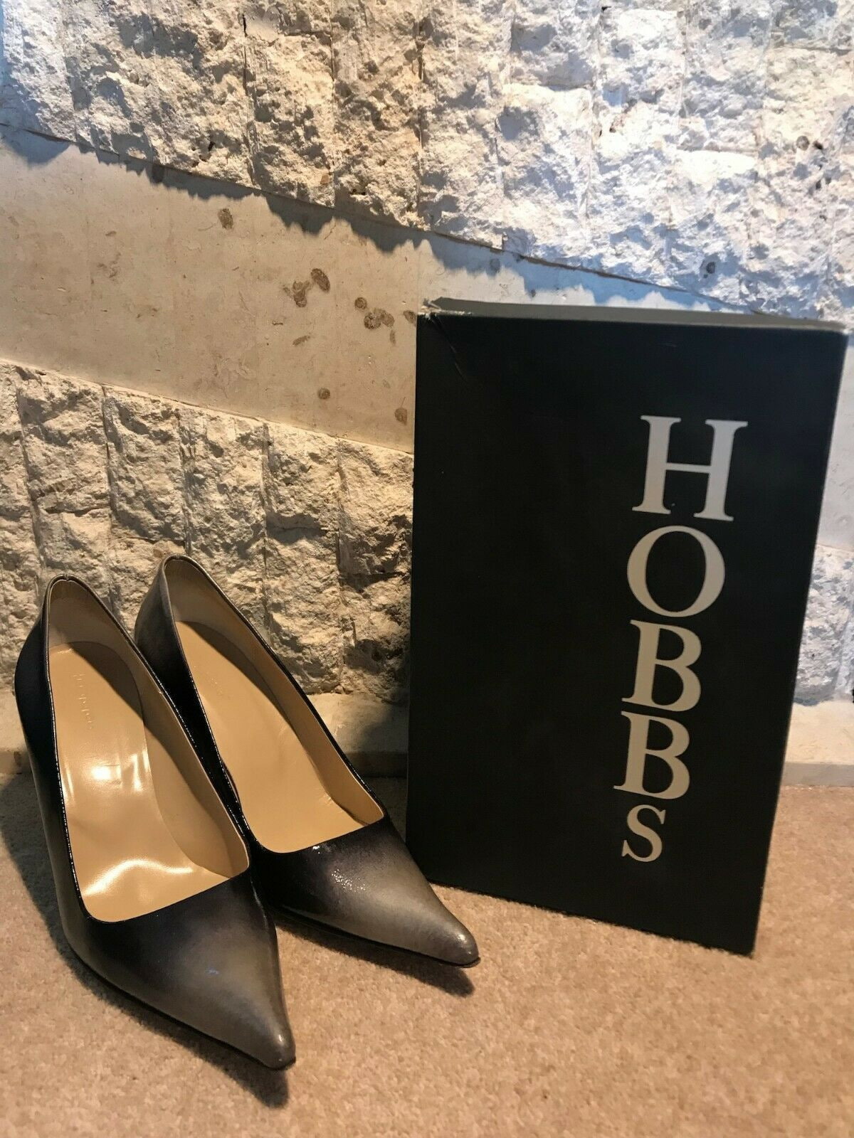 Hobbs Suzi Black Grey Patent Leather Shoes UK 7 US 9.5 EU 41 Timeless Fashions