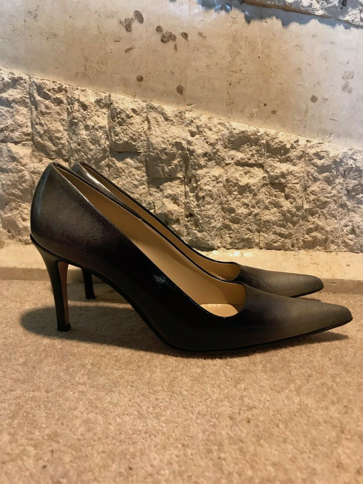 Hobbs Suzi Black Grey Patent Leather Shoes UK 7 US 9.5 EU 41 Timeless Fashions