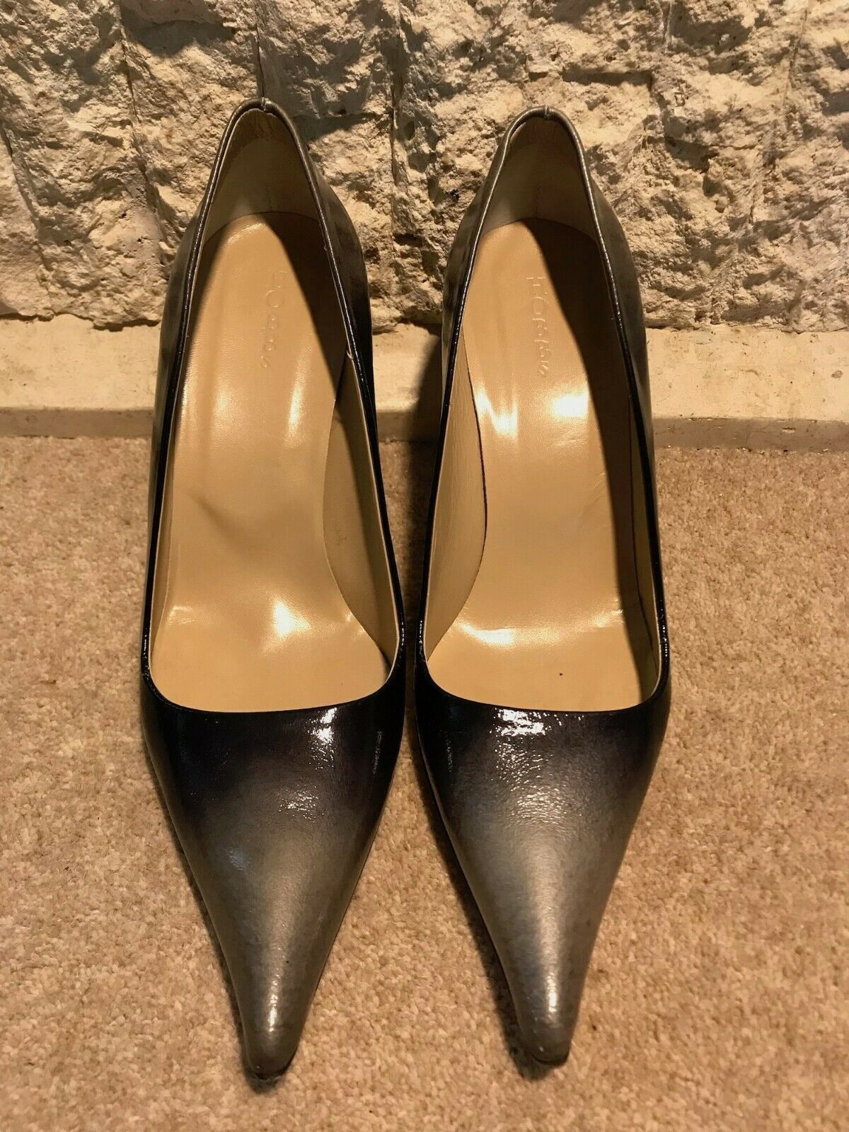 Hobbs Suzi Black Grey Patent Leather Shoes UK 7 US 9.5 EU 41 Timeless Fashions