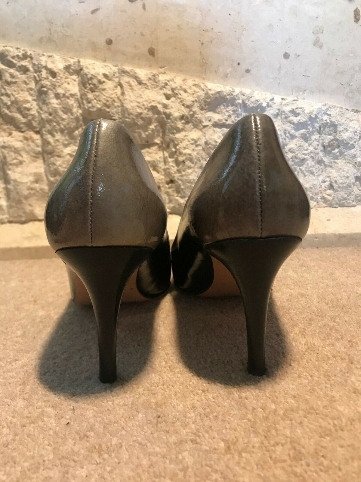 Hobbs Suzi Black Grey Patent Leather Shoes UK 7 US 9.5 EU 41 Timeless Fashions