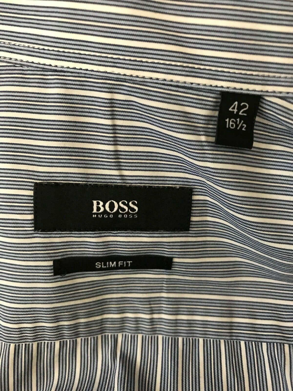 Hugo Boss Mens Blue & White Striped Cotton Shirt Size 42 Timeless Fashions
