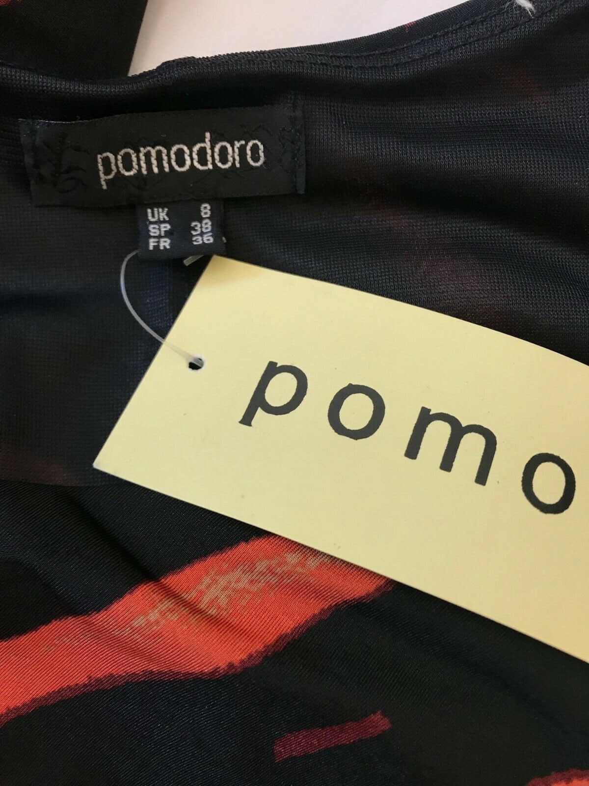 Pomodoro Black & Orange Stretch Drape Dress UK 8 US 4 EU 36 BNWT RRP £96.95 Timeless Fashions