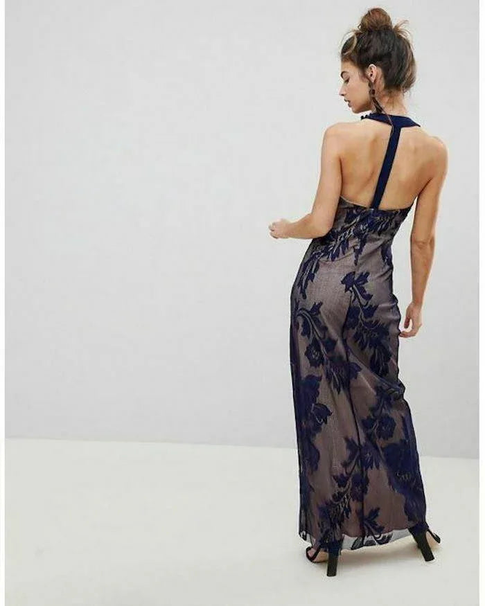 Little Mistress Blue Embellished Maxi Dress UK 8 US 4 EU 36 - Timelessfashions