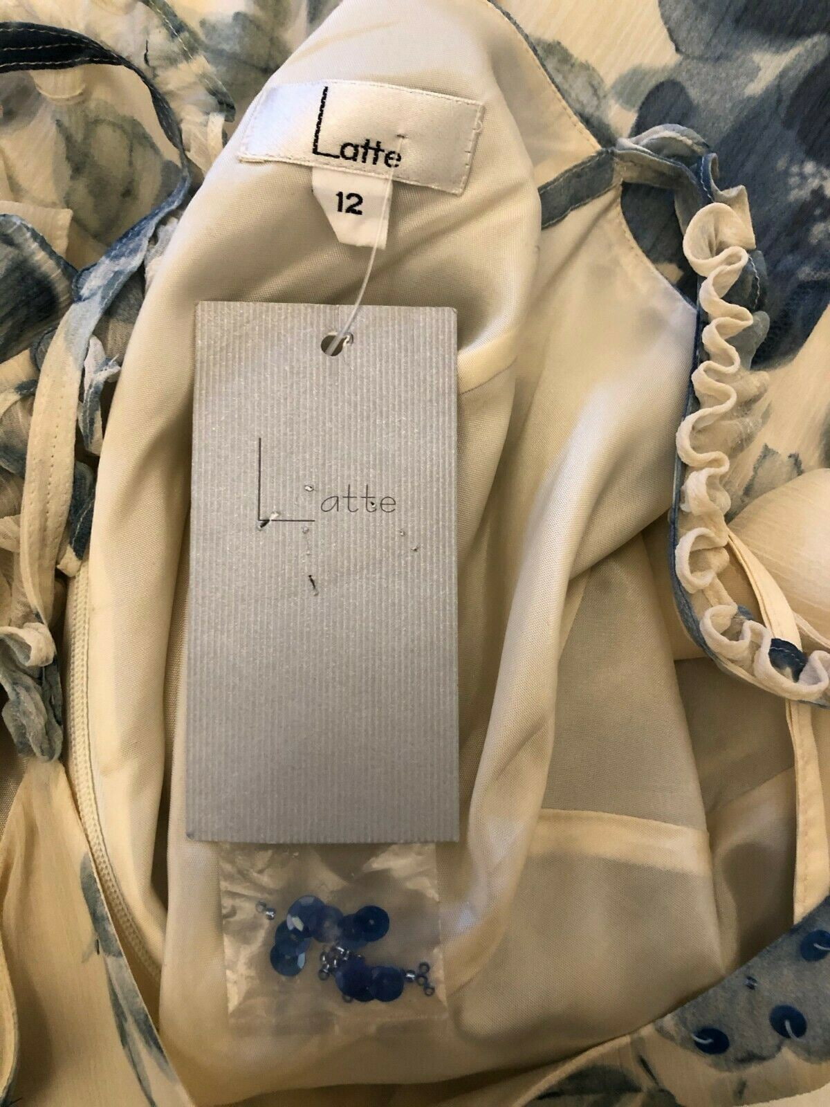 Latte Ivory & Blue Floral Special Occasion Outfit UK 12 US 8 EU 40 BNWT Timeless Fashions