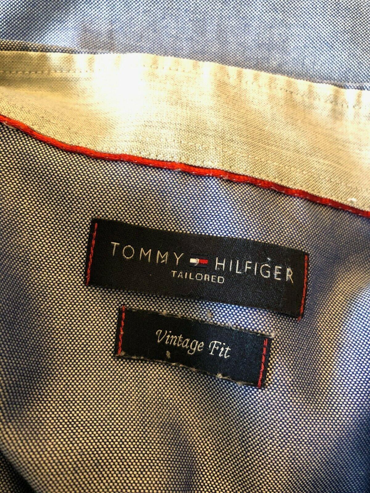Tommy Hilfiger Men's Mid Blue Elbow Patch Long Sleeve Shirt Size 40 15 3/4" - Timelessfashions