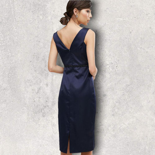 Coast Navy Blue Satin Leticia Heart Neckline Dress UK 10 US 6 EU 38 Timeless Fashions