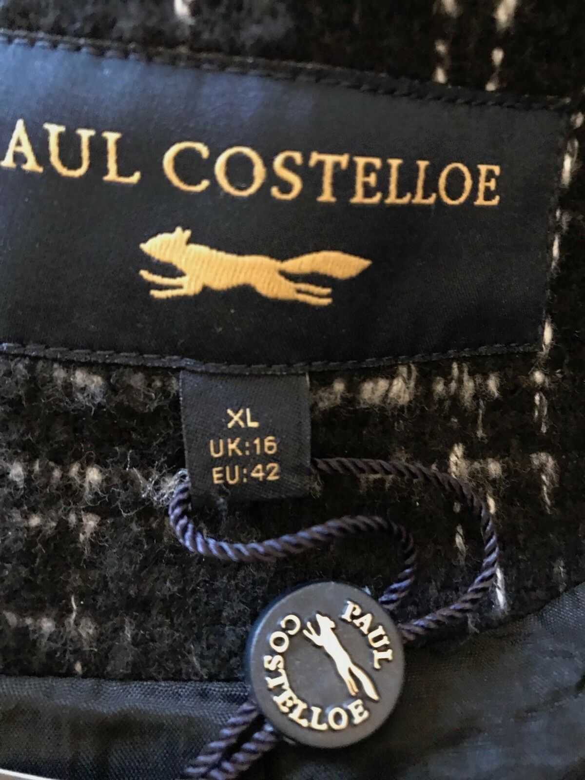 Paul Costelloe Black & White Vintage Zip Wool Blend Jacket UK 16 US 12 EU 44 Timeless Fashions