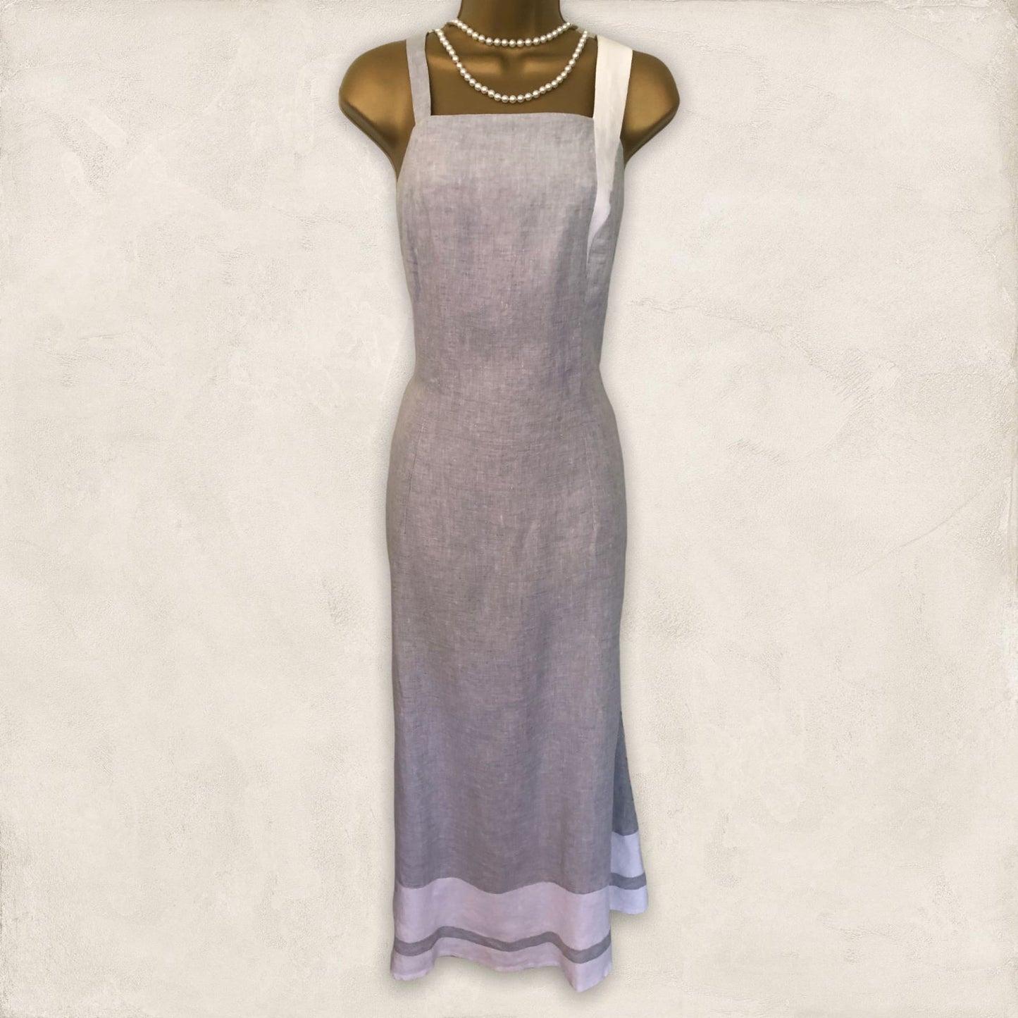 Kontrast White & Grey Linen Long Dress & Jacket, Lagenlook Size 36 UK 10 US 6 EU 38 Timeless Fashions