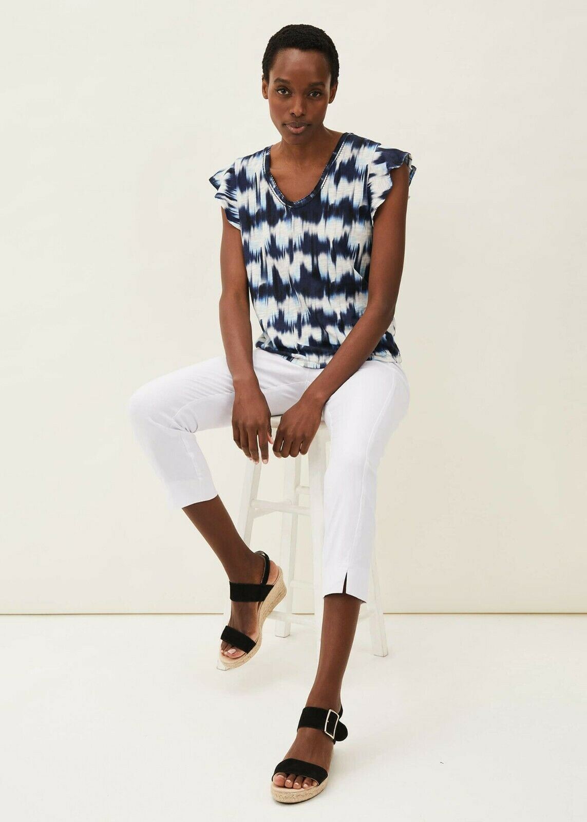 Libra White Cotton Summer Cropped Trousers UK 10 US 6 EU 38 Timeless Fashions