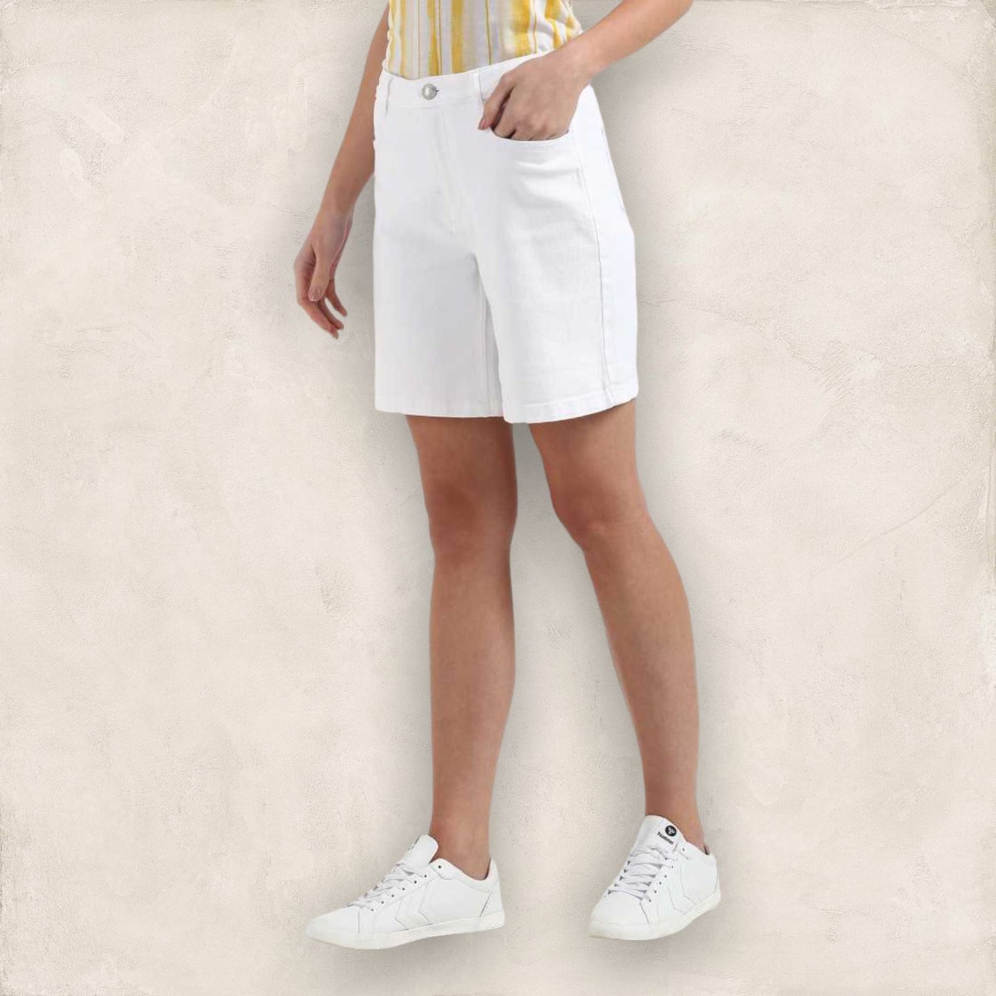 Pomodoro White Stretch Cotton Shorts UK 18 US 14 EU 46 Timeless Fashions