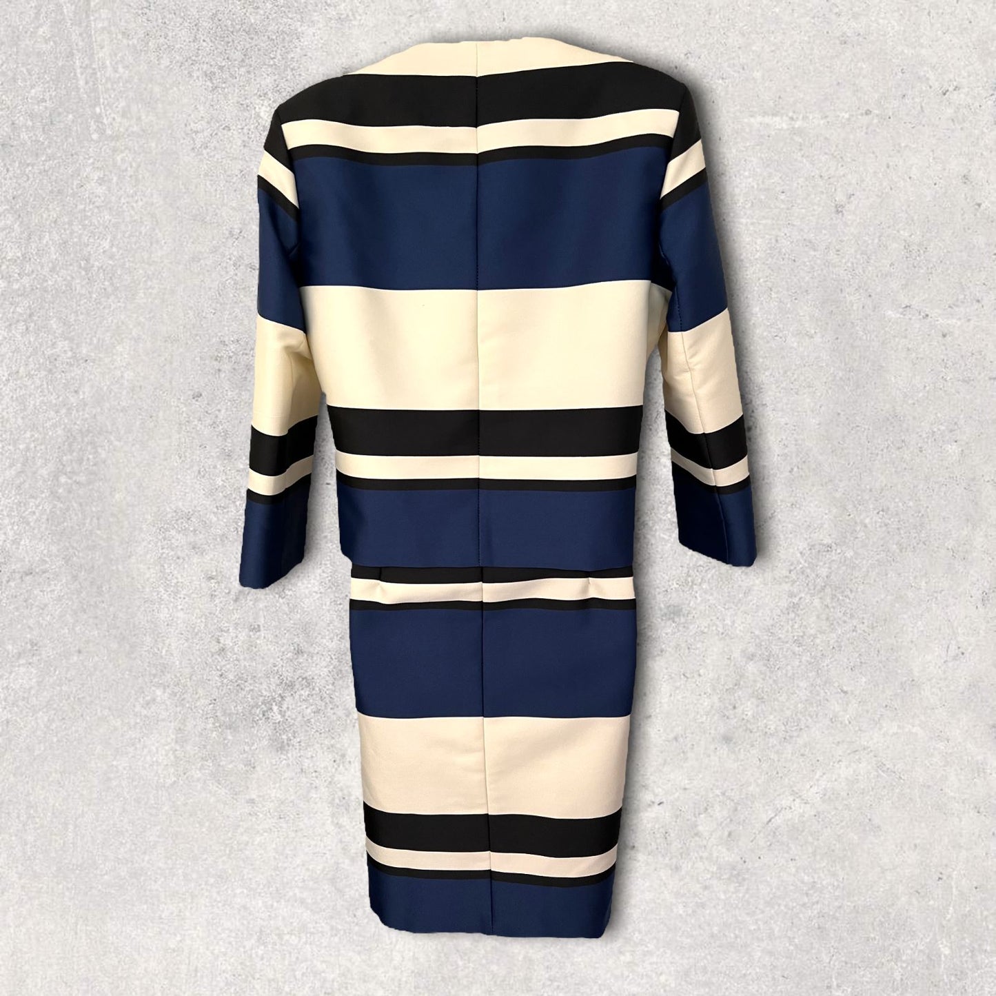 Linea Navy, Ivory & Black Colour Block Dress Jacket Suit UK 12 EU 40 US 8 Timeless Fashions