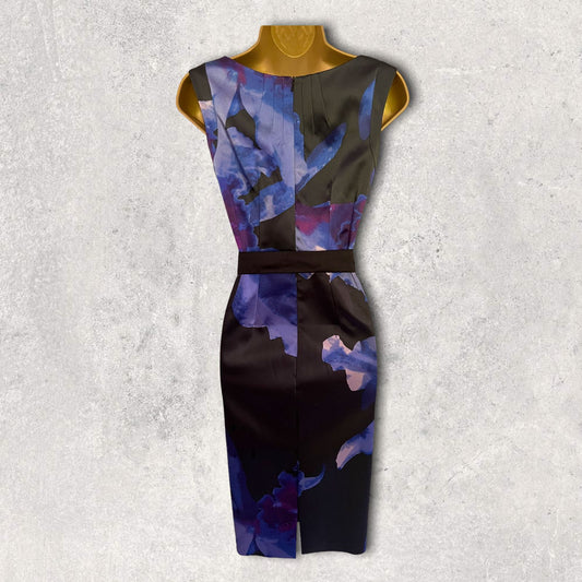 Coast Black & Blue Floral Satin Sleeveless Dress UK 10 US 6 EU 38 Timeless Fashions