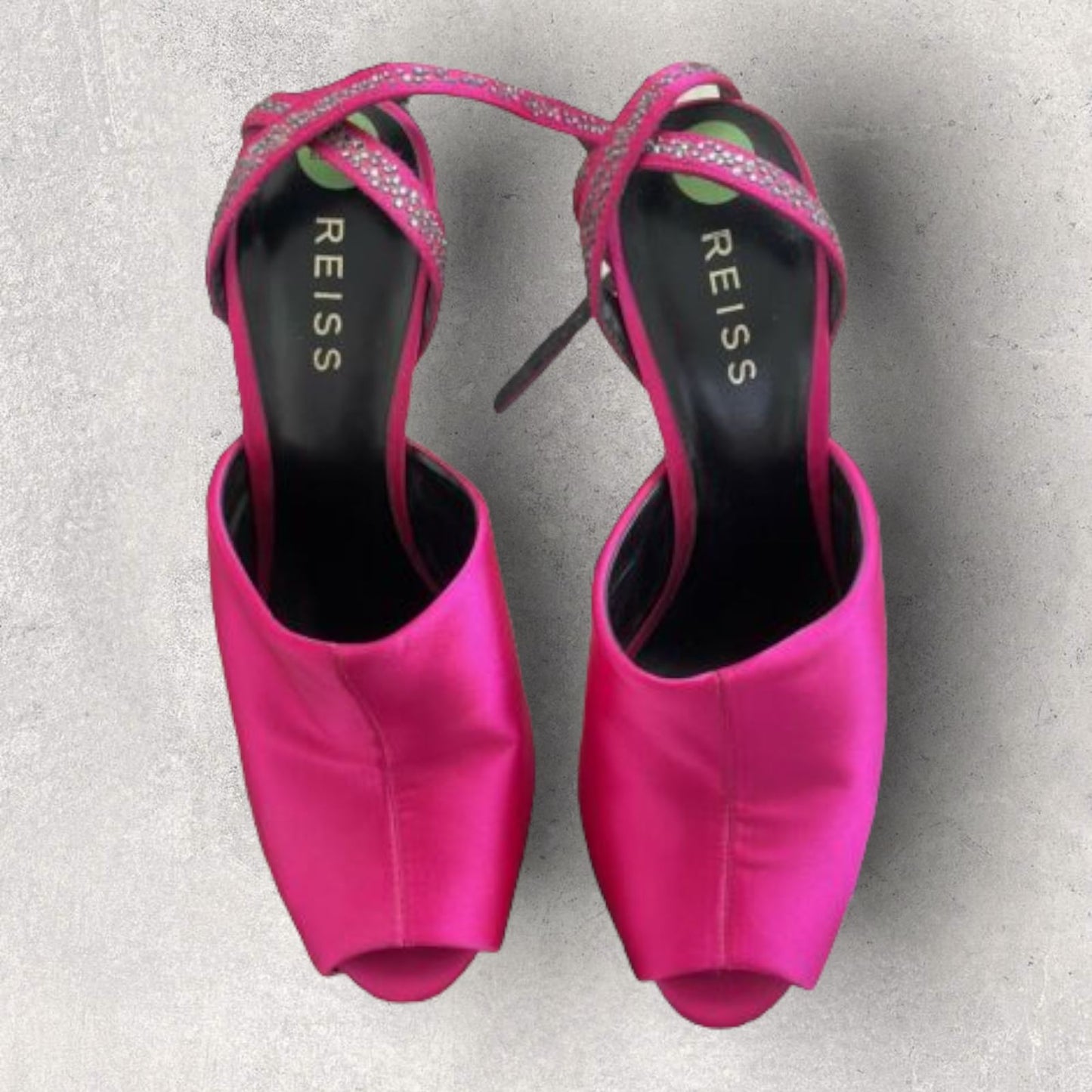 Reiss Ladies Fuschia Pink Satin Stiletto Crystal Peep Toe Shoes UK 6 Timeless Fashions